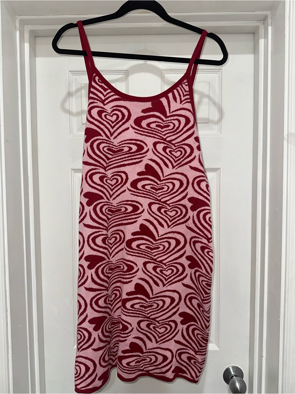 Fashion Nova Pink and Red Heart-Patterned Slip Dress